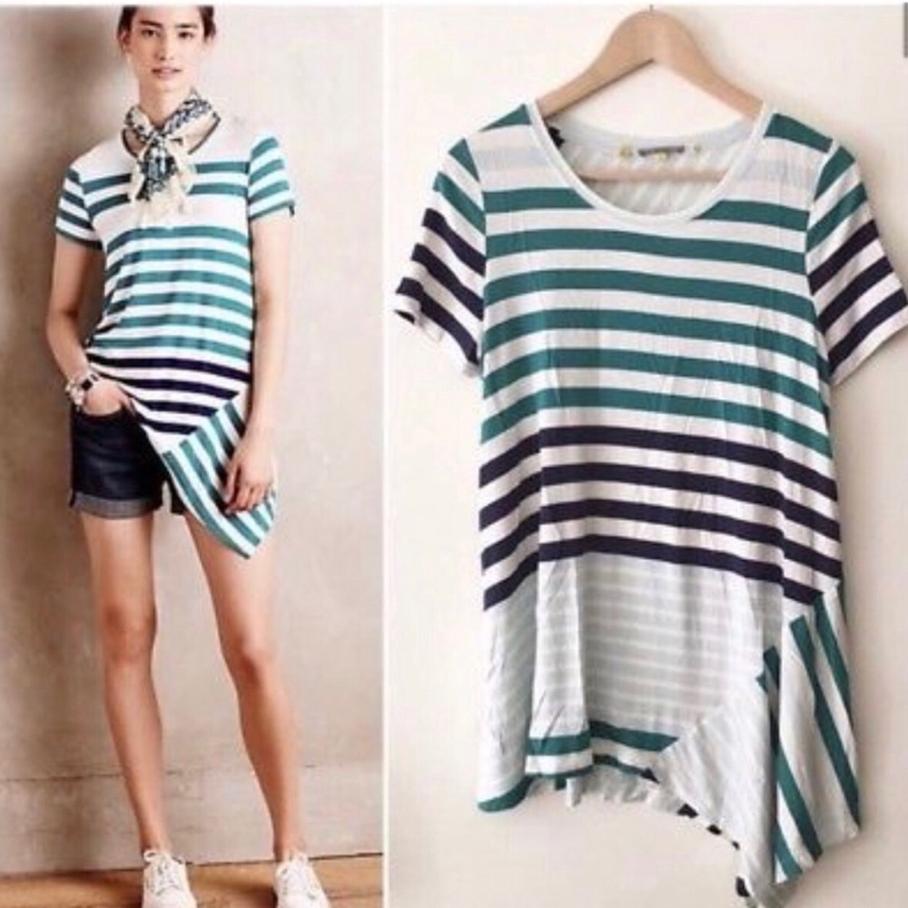 Anthropologie Striped Asymmetrical Top